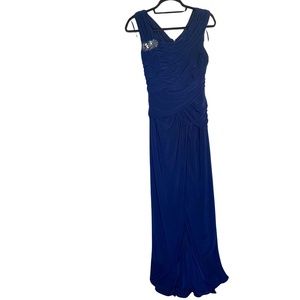 Adrianna Papell Women's Evening Gown Navy Blue Shirred Beaded Sleeveless Sz 10